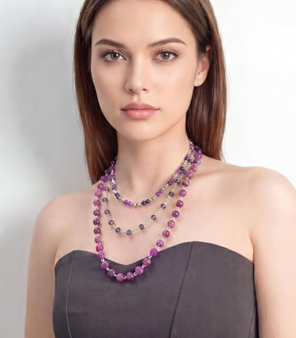 Noessla Layered Beaded Necklaces for Women - 3 Strand Boho Statement Choker Fashion Jewelry Gifts - color: Purple