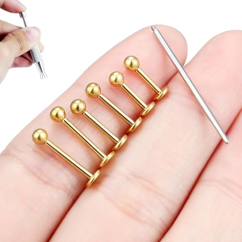 Internally Threaded Labret Studs 18G 16G 14G Surgical Steel Lip Piercing Jewelry with Claw Tool Monroe Snake Bite Jewelry Flat Back Barbell for Women Men Plus Piercing Ball Grabber Tool - color: goldtone, size: 16g,ball end