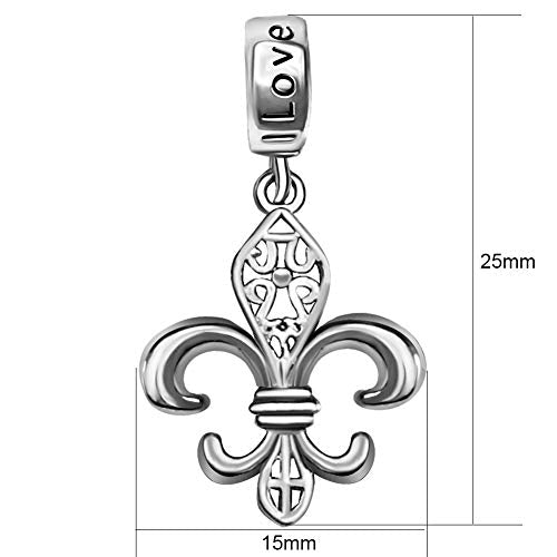 Fleur De Lis Flower Charm Dangle Birthstone Womens Beads Charm for Bracelets Father Daughter Mother Son Wife Jewelry - color: Silver Plated