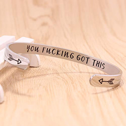 Btysun Bracelets for Women Mothers Day Bracelet Gifts from Daughter Inspirational Gifts for Women Graduation Gifts for Her Motivational Birthday Cuff Bangle Friendship Personalized Mantra Jewelry… - style: YOU f*cking got this silver-1