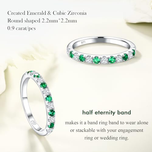 Birthstone Rings Eternity Band 925 Sterling Silver/Yellow Gold-Plated Created Gemstone Stackable Wedding Band 2.7mm Thin Half Eternity Rings for Women Size 6 to 10 - color: 05-Emerald-May
