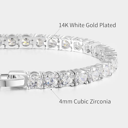 Kose Tennis Bracelet for Women | 4MM/5MM Cubic Zirconia | 18K Gold/White Gold Plated Classic Bracelet | Size 6/6.5/7 inches - color: 4MM-white gold, size: 6.5inch