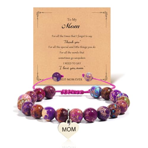 Mothers Day Gifts for Women, Natural Stone Beaded Bracelet Jewelry Birthday Gifts for Mom Grandma Aunt Mother in Law Nana Boyfriend Mom - color: Emperor's stone