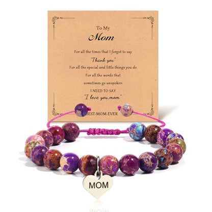 Mothers Day Gifts for Women, Natural Stone Beaded Bracelet Jewelry Birthday Gifts for Mom Grandma Aunt Mother in Law Nana Boyfriend Mom - color: Emperor's stone