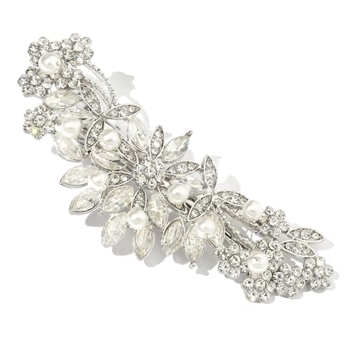 Hapibuy Crystal Rhinestone Pearl Hair Clip Comb Silver Wedding Hair Acessory Bridal Hair Pins Bride Headpiece - color: Silver-Hair Clip