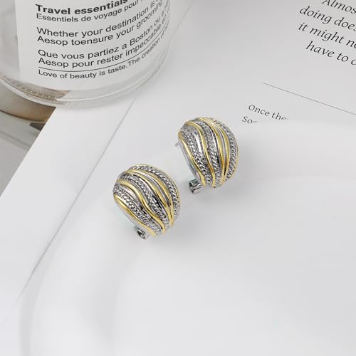 Mytys Two Tone Huggie Hoop Earrings Cross Over Design Twisted Rope Silver Gold Statement Wide Band Clip On Hoops for Women Fashion Jewelry Gift - color: solid Gold & Silver