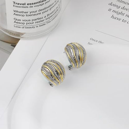 Mytys Two Tone Huggie Hoop Earrings Cross Over Design Twisted Rope Silver Gold Statement Wide Band Clip On Hoops for Women Fashion Jewelry Gift - color: solid Gold & Silver