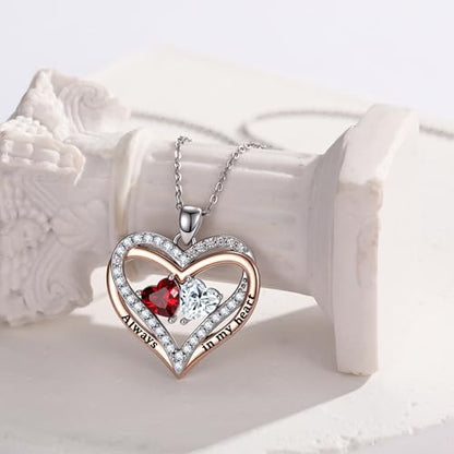 Heart Birthstone Necklace for Women 14K Rose Gold/White Gold Filled Overlapping Double Hearts Pendant Anniversary Valentine's Day Birthday Mother's Day Christmas Gifts for Wife Mom Daughter Her - color: 05-11-May-Nov Birthstone-A, style: Double-Layered Lo