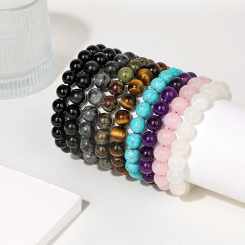 Raicegs 4 6 8MM Beaded Bracelets Healing Crystal Bracelet for Women Men Natural Stone Handmade Stretch Bracelet Reiki Spiritual Jewelry - color: Amethyst, size: 10mm