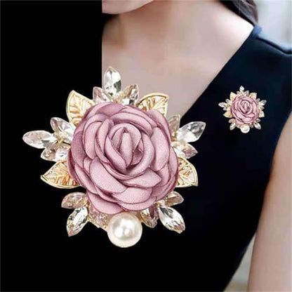 Rose Flower Brooch Pin for Women Fashion Dainty Gold Plated 3D Red Roses Floral Crystal Brooch Pin Birthday Dress Suit Accessories Jewelry - style: Pink Rose Pearl