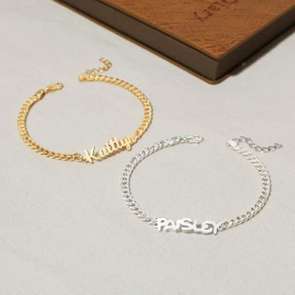 Custom Ankle for Women for Women 18K Gold Plated Adjustable Name Anklet Customized Beach Anklet Gifts - color: Name Anklet with Cuban Chain