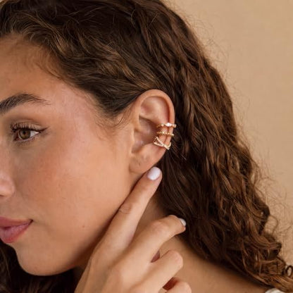 14K Gold Plated Layered Chunky Ear Cuff for Women Thick Ear Clips | Ear Cuff Earrings for Women,Hammered Texture design，Lightweight Hypoallergenic Ear Clips，trendy Jewelry for Daily Party Prom - color: gold 1
