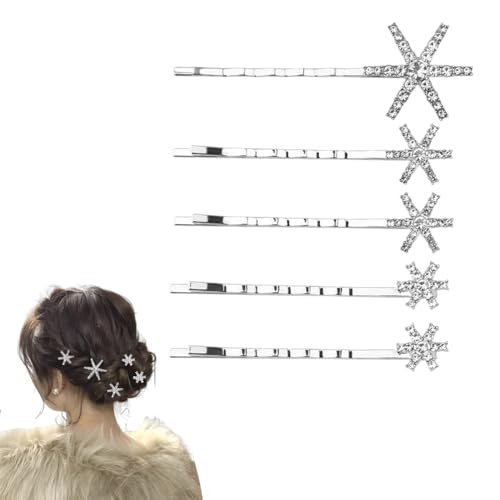 Christmas Hair Pins for Womens Snowflake Crystal Rhinestone Bobby Pins for Wedding Sparkly Star Hair Clips Barrettes Bridal Flower Girls Bobby Pins Accessories Birthday Decorative Hairpins for Updos - color: Snowflake Bobby Pins