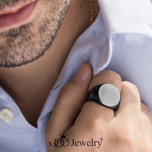 555Jewelry Stainless Steel Solid Plain High Polish Round Signet Ring for Men - color: Black Matt