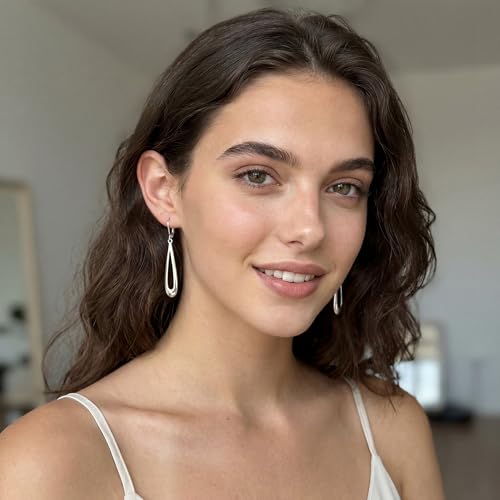 BoutiqueLovin Long Teardrop Dangle Earrings for Women | 14k Gold Plated Dangling Drop Earrings Silver HypoallergenicHollow Dangly Leverback Earings Lightweight Trendy Jewelry Gifts - color: Silver