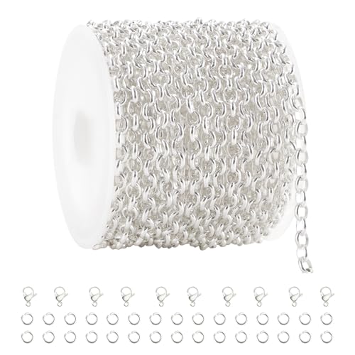 GTVOODX 16.4 Feet Silver Stainless Steel Chain Bulk for Permanent Jewelry | Rolo Link Cable Chains Roll Spool for DIY Necklace Bracelet Jewelry Making - color: Silver Rolo Chains