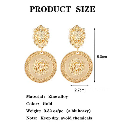 Gold Metal Clip On Earrings for Women Non Pierced Dangle Drop Earrings Multiple Styles - color: gold lion head
