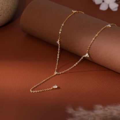 Gold Necklace for Women, Dainty Long Necklace 14k Gold Plated Lariat Long Necklaces for Women Trendy Simple Statement Drop Necklace Fashion Body Chain Prom Jewelry Gold Accessories - color: 3-Gold