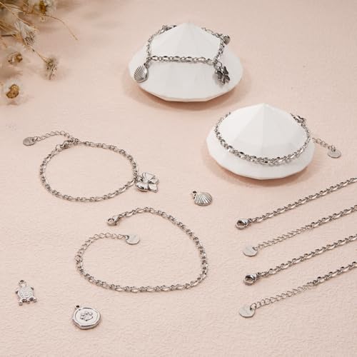 UMAOKANG 10pcs Stainless Steel Lip Chain Bracelet Bulk for Jewelry Making | Silver Charm Bracelets Adjustable Hand Chain Set Jewelry DIY Supplies - color: 10pcs Lip Steel