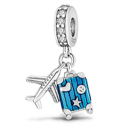 MULA 925 Sterling Silver Charms for Bracelets and Necklace Family Pendants | Airplane Travel Dangle Beads Family Tree Jewelry Charms for Women - color: Airplane and Suitcase Charm
