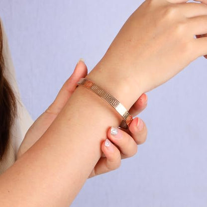 4/6/8MM Greek Key Meander Bracelet Oval Stainless Steel Bangle Cuff Gifts for Women Men - color: Rose Gold, size: 8mm