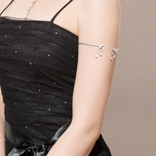Gold Coil Arm Cuff for Women,Upper Cuff Bracelet Armlet Minimalist Armband Bangle Liquid Lava Chain Open Bangle bracelets for Women - style: Lava Droplet - Silver