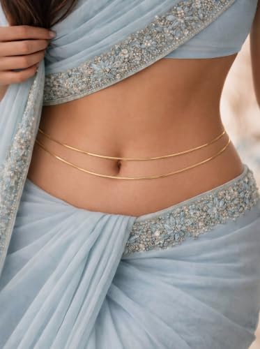 Gold Body Chain for Waist for Women 2Pcs, Jewelry for Beach Accessories | 26.77-52.36In, Adjustable, 14K Gold-plated, Waterproof, Equipped with 2 Extension Chains, Brass, Great for Beach/Dating/Party - style: Snake bone chain