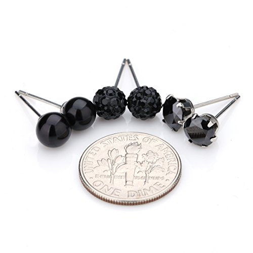 JewelrieShop Birthstone Studs Earring Set Cubic Zirconia Rhinestones Crystal Ball Faux Pearl Stainless Steel Stud Earrings for Women Jewelry Gift (6mm Round,3 Pairs) - color: 7) July. - Black