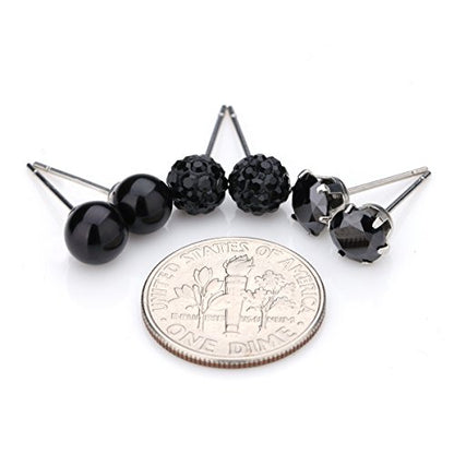 JewelrieShop Birthstone Studs Earring Set Cubic Zirconia Rhinestones Crystal Ball Faux Pearl Stainless Steel Stud Earrings for Women Jewelry Gift (6mm Round,3 Pairs) - color: 7) July. - Black