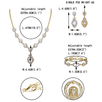 EVER FAITH Bridal Wedding Crystal Marquise Teardrop Pendant Necklace Earrings Bracelet Set for Prom - color: Clear Gold-Tone