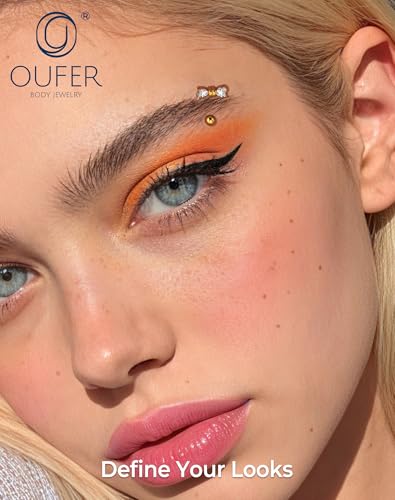 OUFER 16G Rook Earring Piercing Jewelry-316L Surgical Steel Pink Clear CZ Bow Eyebrow Rings, 6/8MM Curved Barbell Vertical Labret Lip Piercing Jewelry - color: Gold