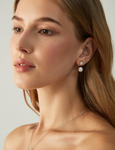 EAMTI Pearl Earrings for Women 925 Sterling Silver Double Freshwater Pearl Stud Drop Earrings Front Back Earring Jackets
