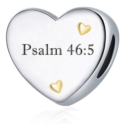 Cross Heart Charm for Pandora Bracelets Christian Bible Verse Charms Prayer Faith Religious Gifts for Women - style: God is within her,she will not fall Psalm 46:5