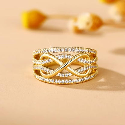 PAVOOI 14K Gold Plated X Ring Simulated Diamond CZ Criss Cross Ring for Women Juude Jewelers Silver Rose Gold Braided Wrap Knot Style Promise Statement Cocktail Party Ring(Gold-US Code-6) - color: GOLD, size: (US Code-6)