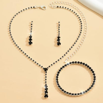 MIFYNN Rhinestone Wedding Set for Women Sparkle Crystal Earrings Necklace Bracelet Jewelry Set Wedding Party Prom Jewelry Set for Brides Bridesmaid - color: Black