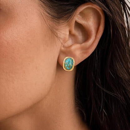 YOQUCOL Natural Stone Trendy Clip On Stud Earrings for Women Gold Plated Non Pierced Statement Earrings Fashion Jewelry - color: Oval-Blue