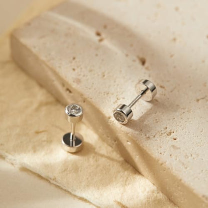 CHIC & ARTSY 18K Gold Plated Solid 925 Sterling Silver Flat Back Earrings for Women Multiple Piercings Screw Back Earrings Cartilage Hypoallergenic Jewelry - style: 925 Silver Flat Back #8