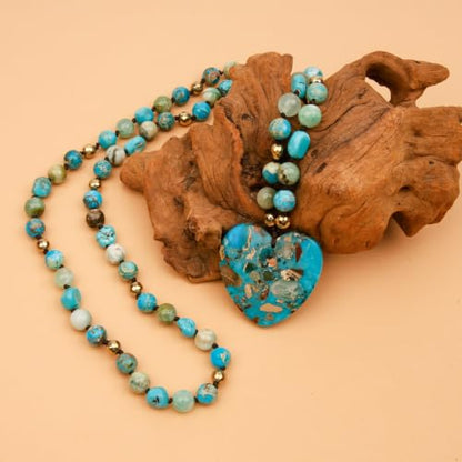 Long Necklaces for Women Boho, Oval Waterdrop Turquoise Pendant, Natural Stone Beaded, Handmade,Vintage & Elegance, Boho Fashion Charm Beaded Necklace for Women - style: Q-Heart-Shaped Turquoise