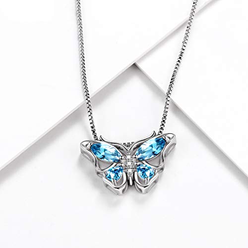 Aurora Tears Butterfly Jewelry,Women 925 Sterling Silver Butterflies Birthstone Pendant Necklace/Earrings/Rings Wedding Gift - color: C.March-set 1