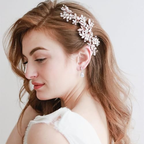 Evild Wedding Hair Clips Rose Rhinestone Bridal Headpiece Prom Hair Accessories for Women - color: Rose
