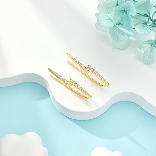 Ear Climbers Earrings for Women Sterling Silver Vintage Ear Crawler Earrings Jewelry Gifts for Women - style: Lightning Bolt