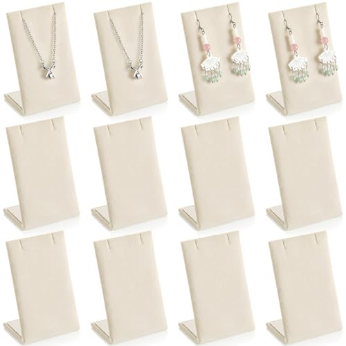 RattanView 12 Pieces Velvet Earring Display Stand Necklace Pendant Jewelry Stand Showcase Organizer Display Holder for Earring Pendant Accessory Rack(Beige,Straight Style,Velvet) - color: Beige