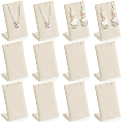 RattanView 12 Pieces Velvet Earring Display Stand Necklace Pendant Jewelry Stand Showcase Organizer Display Holder for Earring Pendant Accessory Rack(Beige,Straight Style,Velvet) - color: Beige