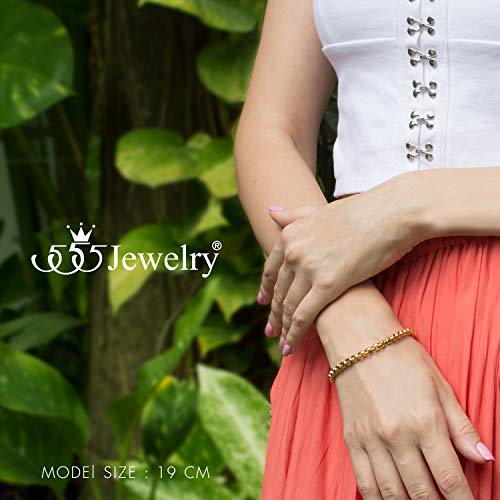 555Jewelry 5mm Stainless Steel Box Chain Bracelet for Men & Women, 6.5 to 9 Inch - color: Gold