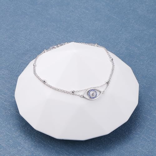 Anklet for Women S925 Sterling Silver Adjustable Foot Plus Ankle Bracelet - style: Evil Eye