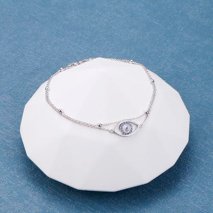 Anklet for Women S925 Sterling Silver Adjustable Foot Plus Ankle Bracelet - style: Evil Eye