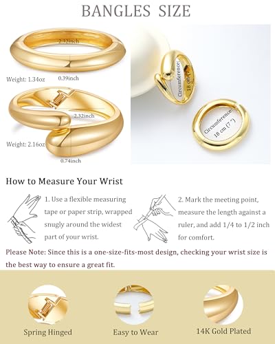 2pcs Gold Bangle Bracelets for Women, Trendy Hinged Cuff Open Wide Chunky Gold Bracelet Stack Arm Cuff Jewelry for Women - color: D-Gold Bangle