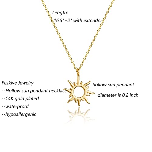 14k Gold/Silver Plated Crescent Moon Necklace Tiny Moon and Star NecklaceDainty Sun Leaf Necklace Gold Pendant Necklace for Women Delicate Minimalist Jewelry - color: Hollow Sun-Gold