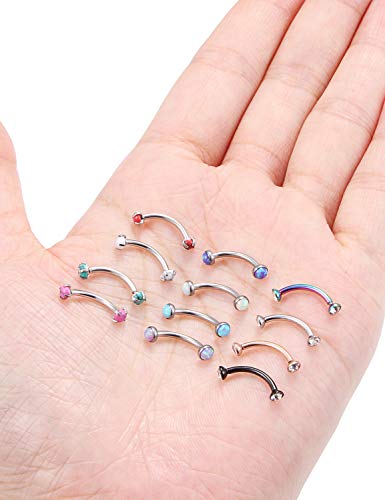 Jenxnjsjo 16g 8/10mm Eyebrow/Rook/Snug/Vertical-Labret/VCH/Snake-Eyes/Anti-Tragus/Cartilage/Daith/Belly-Button/Bridge/Hood/Surface Curved Barbell Piercing Jewelry for Women Men - color: Opal-B / Turquoise-P / CZ-B, size: 10mm