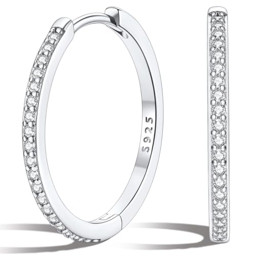 Silvora 925 Sterling Silver Huggie Hoop Earrings for Women, Small Hoop Earrings for Women, Cubic Zirconia Cartilage Earrings for Sensitive Ears, 6/8/10/12/14/16/18/20mm - color: B.Sterling Silver–White Gold Plated, size: 20MM